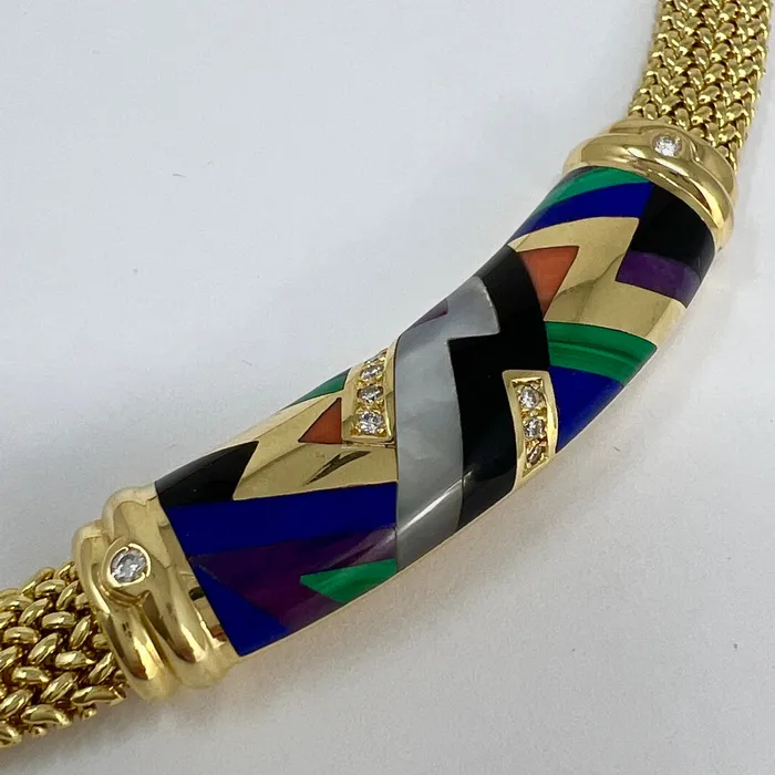Asch Grossbardt 14K Gold Necklace with Front Element with Inlays Asch Grossbardt Necklaces