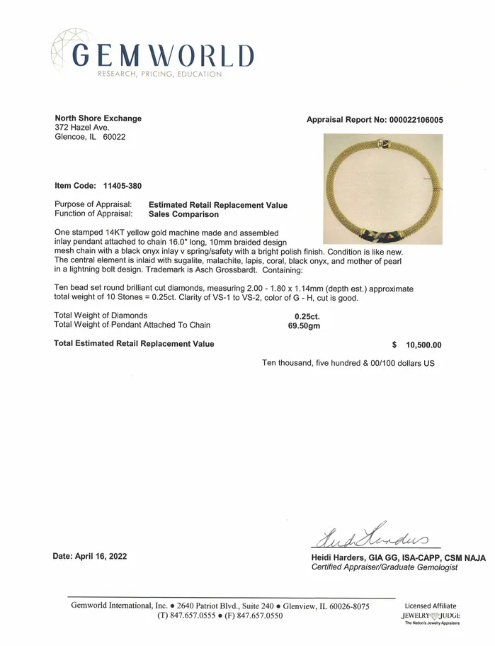 Asch Grossbardt 14K Gold Necklace with Front Element with Inlays Asch Grossbardt Necklaces