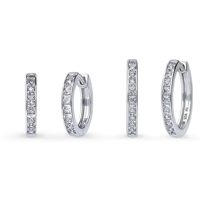Bar CZ Hoop Earrings in Sterling Silver 2 Pairs BERRICLE Earrings