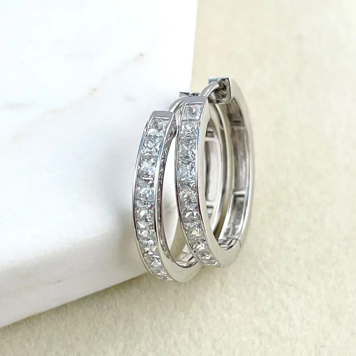 Bar CZ Hoop Earrings in Sterling Silver 2 Pairs BERRICLE Earrings