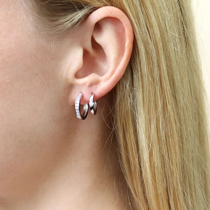 Bar CZ Hoop Earrings in Sterling Silver 2 Pairs BERRICLE Earrings