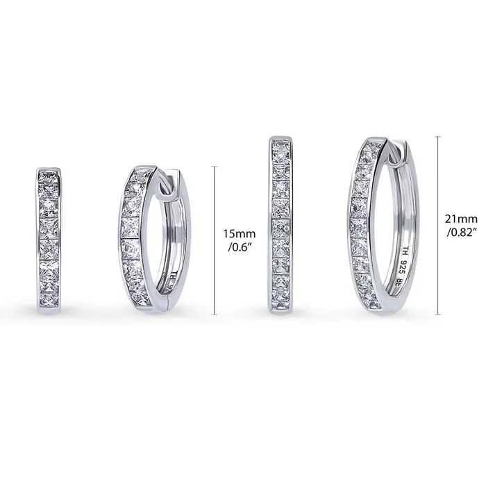 Bar CZ Hoop Earrings in Sterling Silver 2 Pairs BERRICLE Earrings