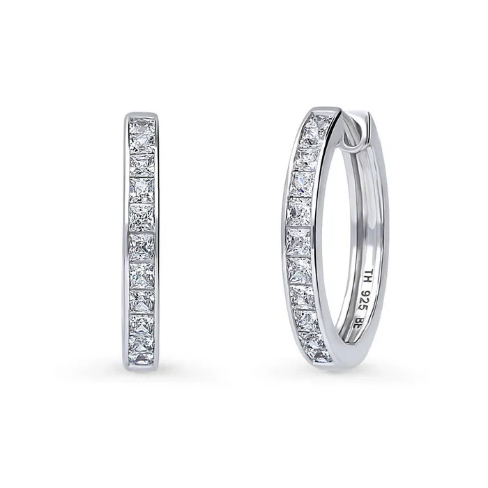 Bar CZ Hoop Earrings in Sterling Silver 2 Pairs BERRICLE Earrings