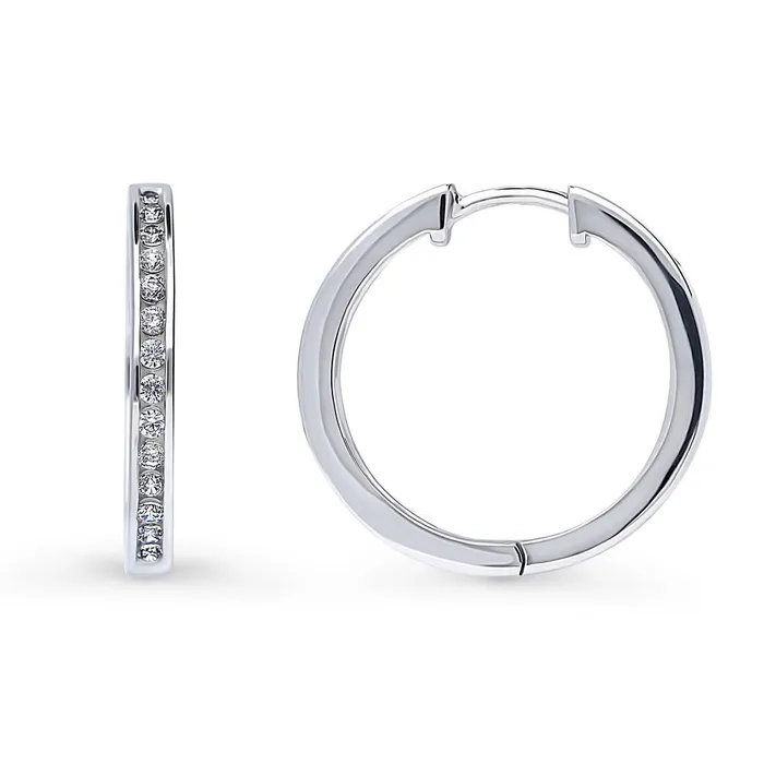 Bar CZ Hoop Earrings in Sterling Silver 2 Pairs BERRICLE Earrings