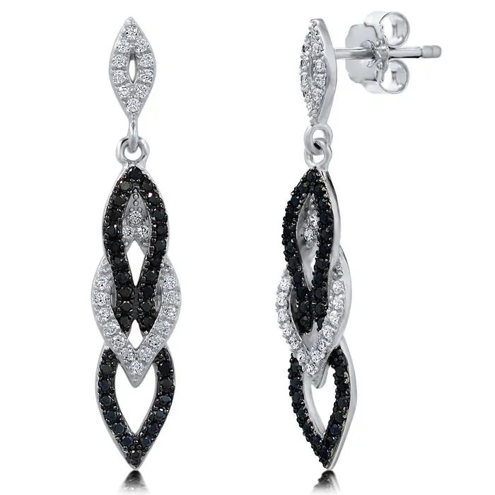 BERRICLE Black White CZ Earrings in Sterling Silver Earrings