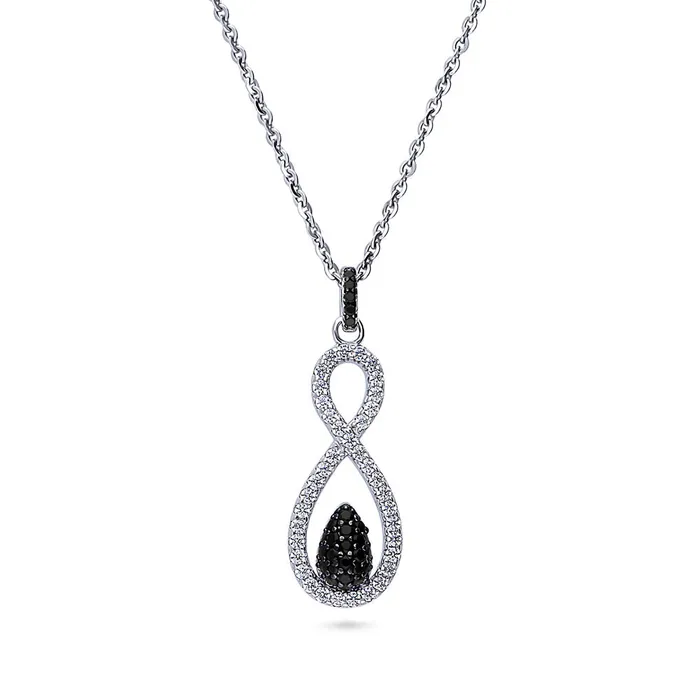 BERRICLE Black White Woven CZ Necklace in Sterling Silver Necklaces