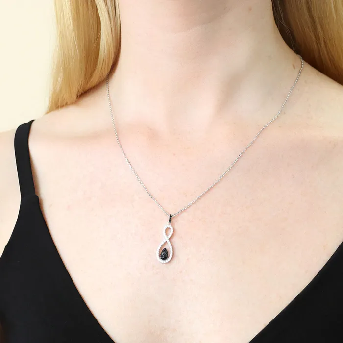 BERRICLE Black White Woven CZ Necklace in Sterling Silver Necklaces