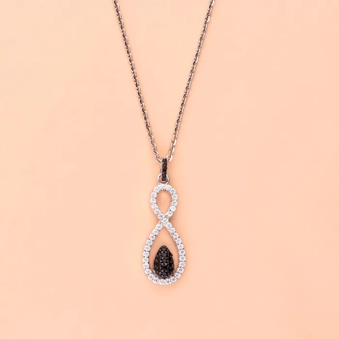 BERRICLE Black White Woven CZ Necklace in Sterling Silver Necklaces