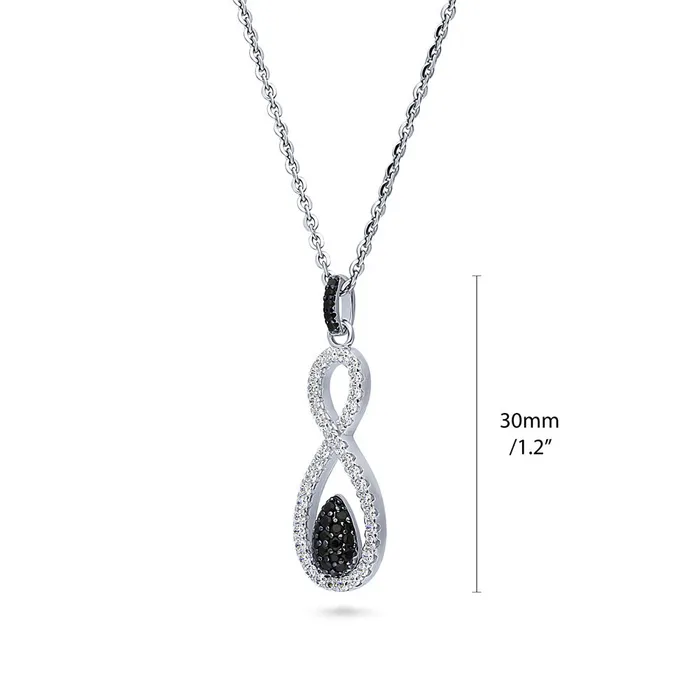 BERRICLE Black White Woven CZ Necklace in Sterling Silver Necklaces
