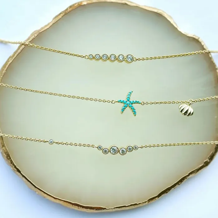 BERRICLE Bracelets Bubble Bar CZ Rolo Chain Bracelet in Gold Flashed Sterling Silver