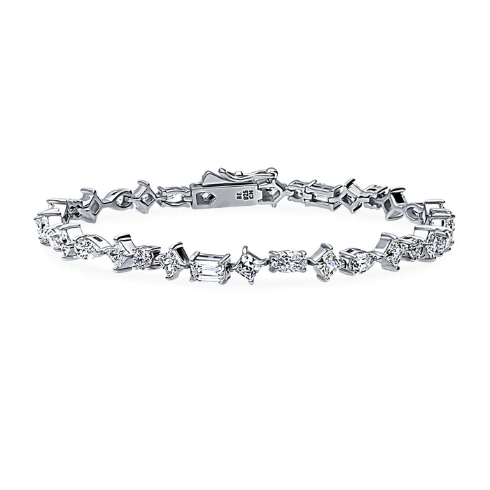 BERRICLE Bracelets Cluster CZ Tennis Bracelet in Sterling Silver