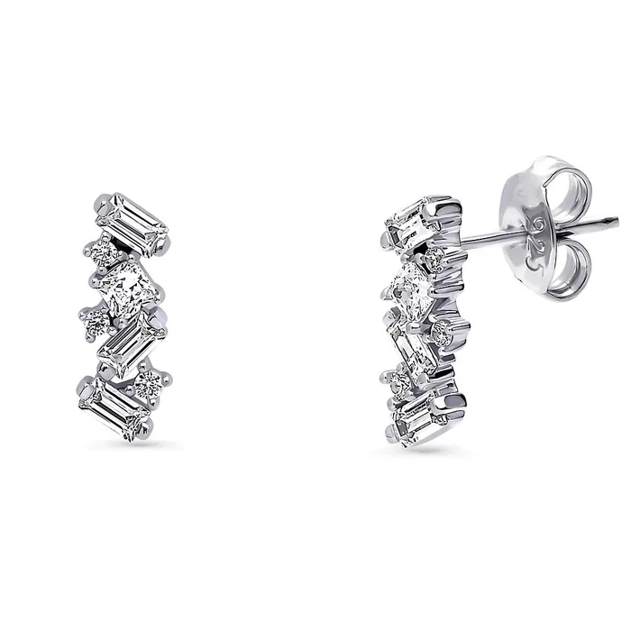 BERRICLE Cluster Bar CZ Stud Earrings in Sterling Silver Earrings