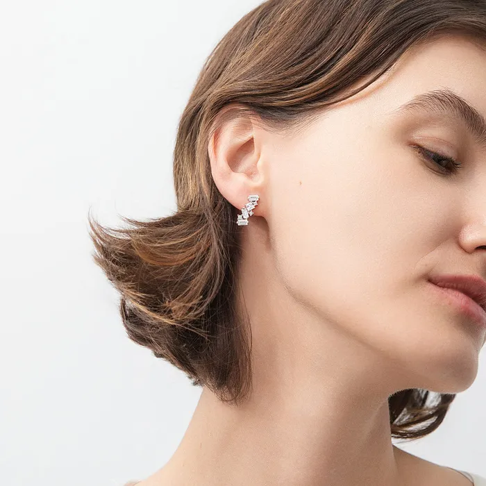 BERRICLE Cluster Bar CZ Stud Earrings in Sterling Silver Earrings