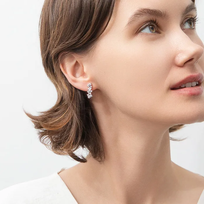BERRICLE Cluster Bar CZ Stud Earrings in Sterling Silver Earrings