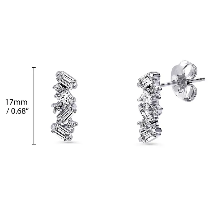 BERRICLE Cluster Bar CZ Stud Earrings in Sterling Silver Earrings