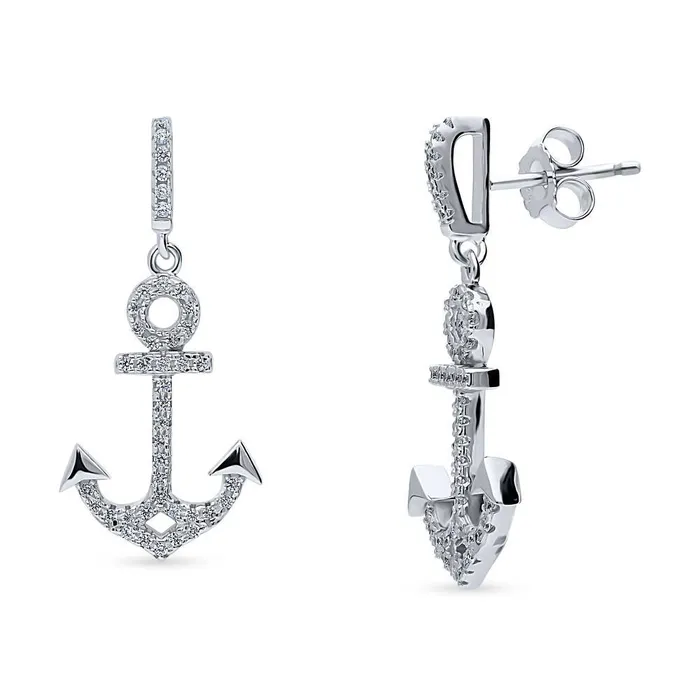 BERRICLE Earrings Anchor CZ Dangle Earrings in Sterling Silver
