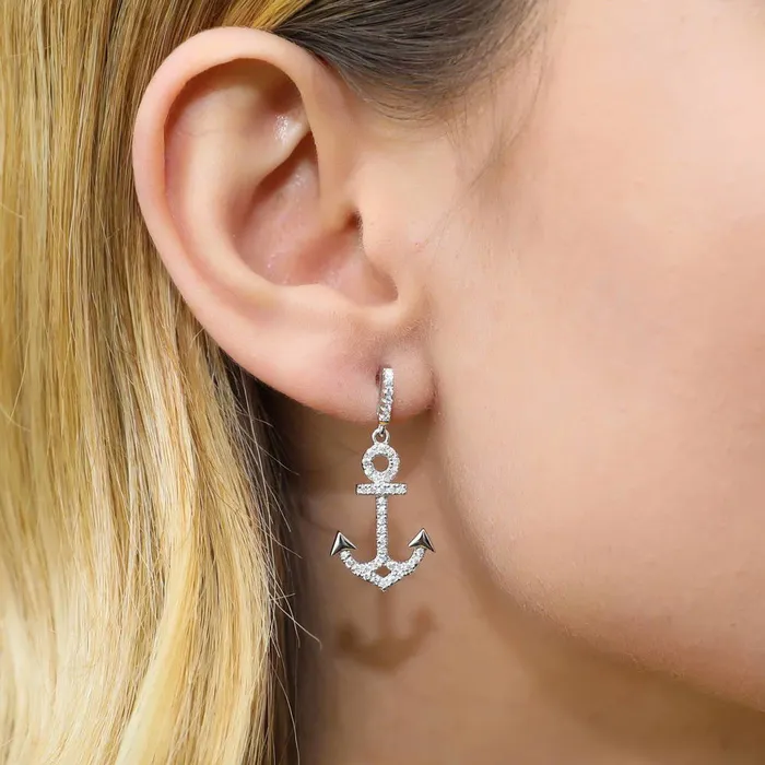 BERRICLE Earrings Anchor CZ Dangle Earrings in Sterling Silver