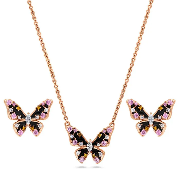 BERRICLE Earrings Butterfly Enamel CZ Set in Rose Gold Flashed Sterling Silver BERRICLE Earrings Butterfly Enamel CZ Set in Rose Gold Flashed Sterling Silver