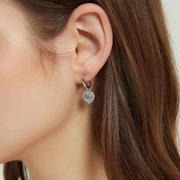 BERRICLE Earrings Halo Heart CZ Earrings in Sterling Silver