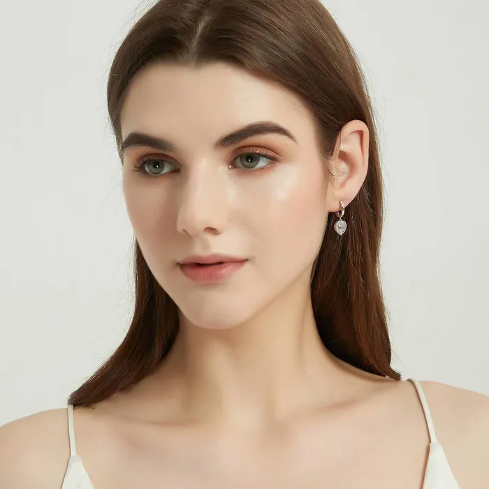 BERRICLE Earrings Halo Heart CZ Earrings in Sterling Silver