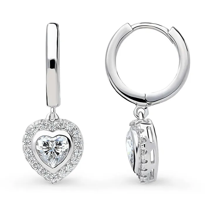 BERRICLE Earrings Halo Heart CZ Earrings in Sterling Silver
