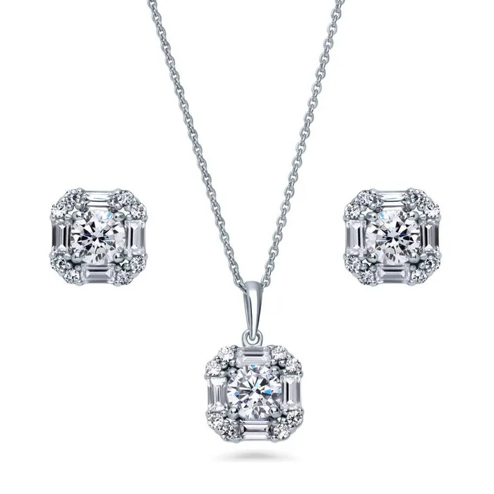 BERRICLE Earrings Halo Vintage Inspired Art Deco CZ Set in Sterling Silver