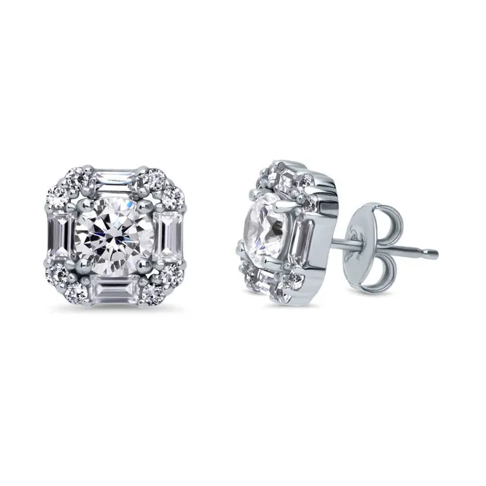 BERRICLE Earrings Halo Vintage Inspired Art Deco CZ Set in Sterling Silver