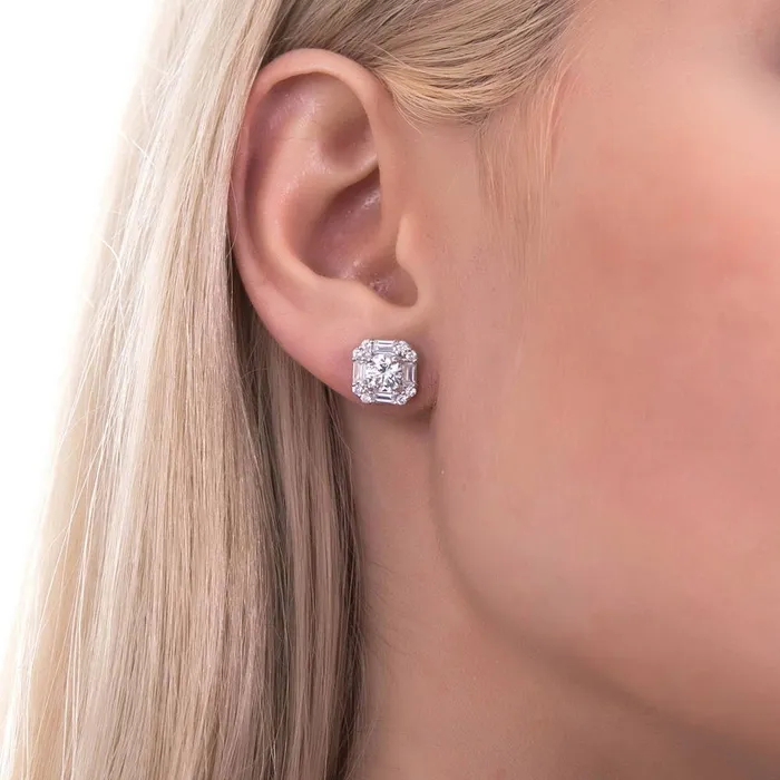 BERRICLE Earrings Halo Vintage Inspired Art Deco CZ Set in Sterling Silver