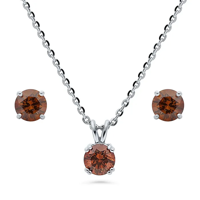 BERRICLE Earrings Solitaire Caramel CZ Set in Sterling Silver