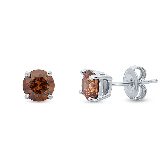BERRICLE Earrings Solitaire Caramel CZ Set in Sterling Silver