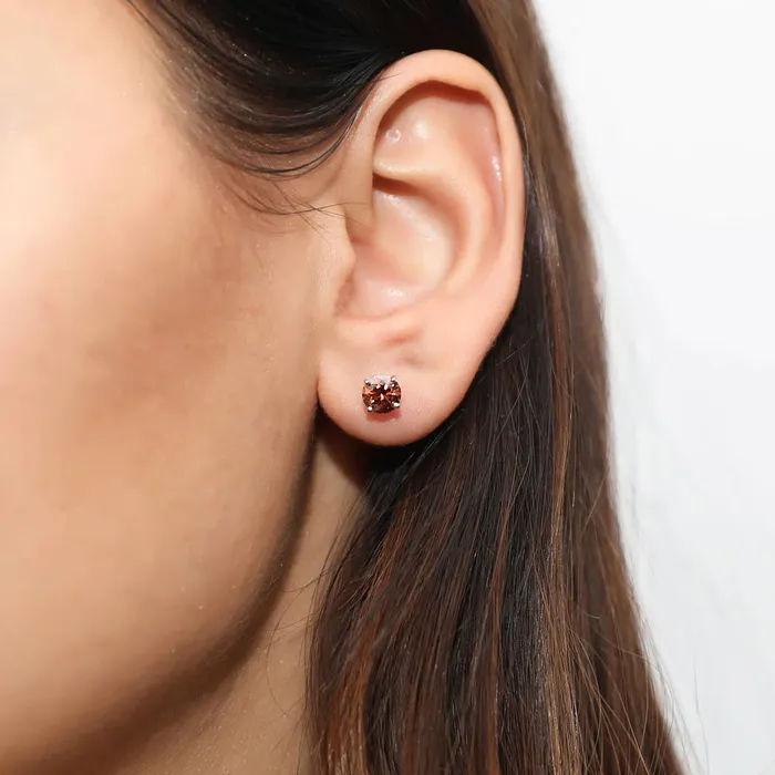 BERRICLE Earrings Solitaire Caramel CZ Set in Sterling Silver