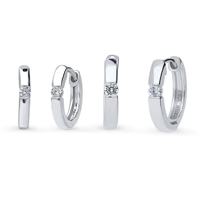 BERRICLE Earrings Solitaire CZ Hoop Earrings in Sterling Silver 2 Pairs