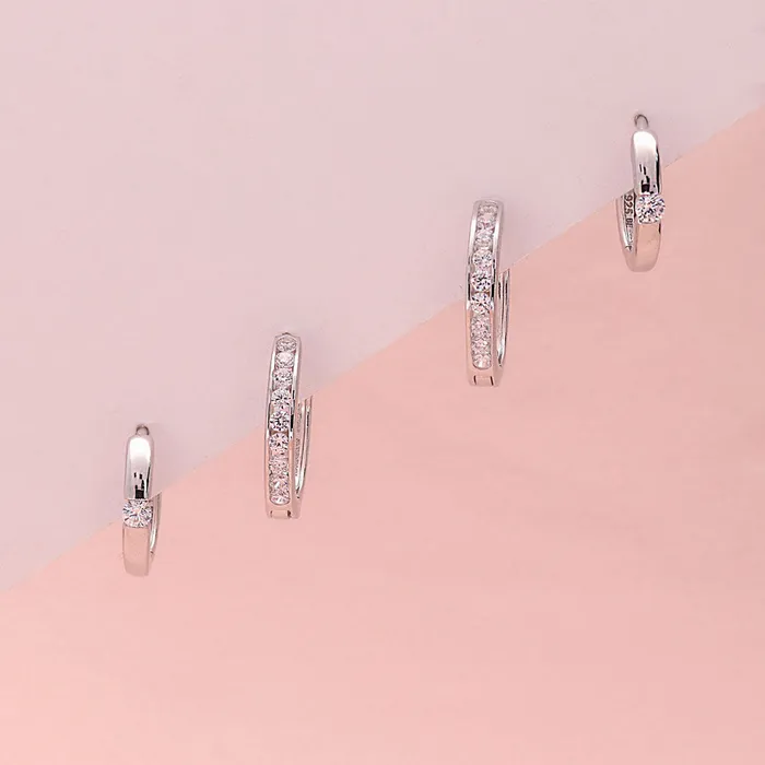BERRICLE Earrings Solitaire CZ Hoop Earrings in Sterling Silver 2 Pairs