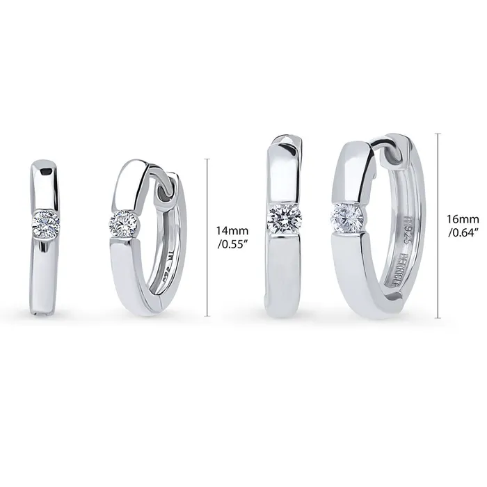 BERRICLE Earrings Solitaire CZ Hoop Earrings in Sterling Silver 2 Pairs
