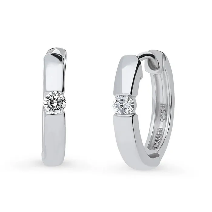 BERRICLE Earrings Solitaire CZ Hoop Earrings in Sterling Silver 2 Pairs