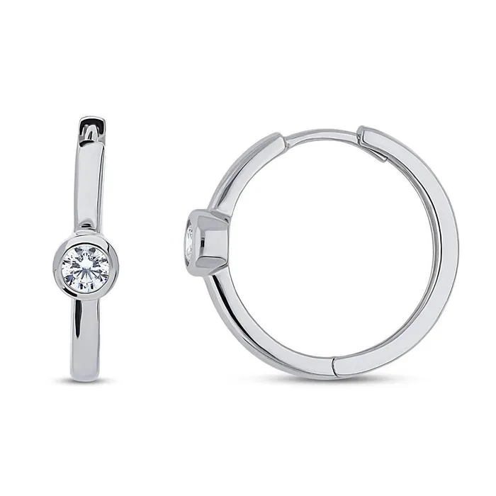 BERRICLE Earrings Solitaire CZ Medium Hoop Earrings in Sterling Silver 034ct 071