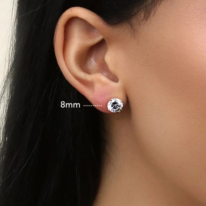 BERRICLE Earrings Solitaire CZ Stud Earrings in Gold Flashed Sterling Silver