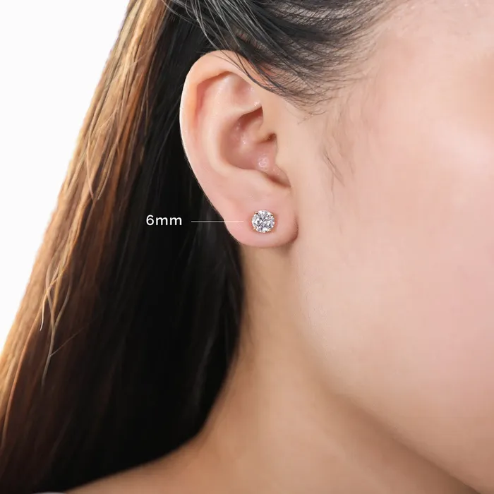 BERRICLE Earrings Solitaire CZ Stud Earrings in Gold Flashed Sterling Silver