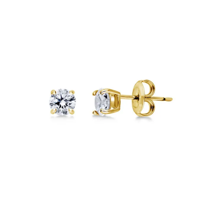 BERRICLE Earrings Solitaire CZ Stud Earrings in Gold Flashed Sterling Silver