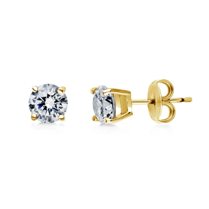 BERRICLE Earrings Solitaire CZ Stud Earrings in Gold Flashed Sterling Silver