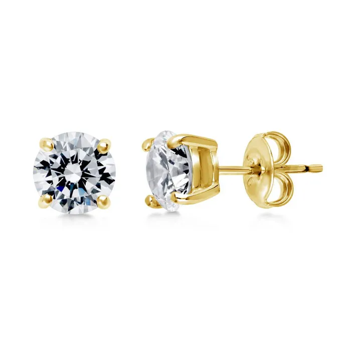 BERRICLE Earrings Solitaire CZ Stud Earrings in Gold Flashed Sterling Silver
