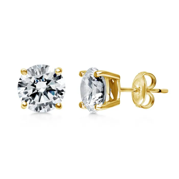 BERRICLE Earrings Solitaire CZ Stud Earrings in Gold Flashed Sterling Silver