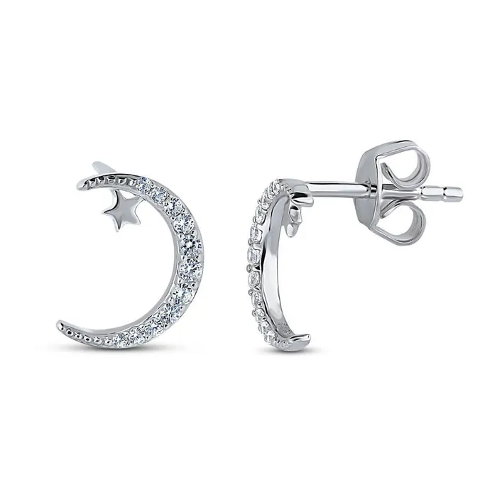 BERRICLE Earrings Star Moon CZ Stud Earrings in Sterling Silver