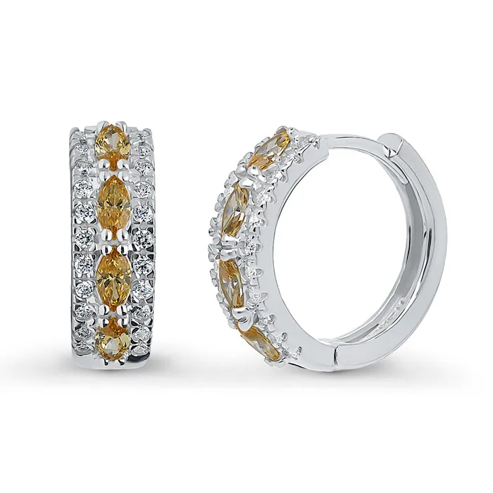 BERRICLE Earrings Yellow CZ Small Hoop Earrings in Sterling Silver 057
