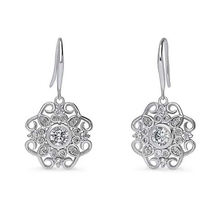 BERRICLE Halo Flower CZ Fish Hook Earrings in Sterling Silver Earrings