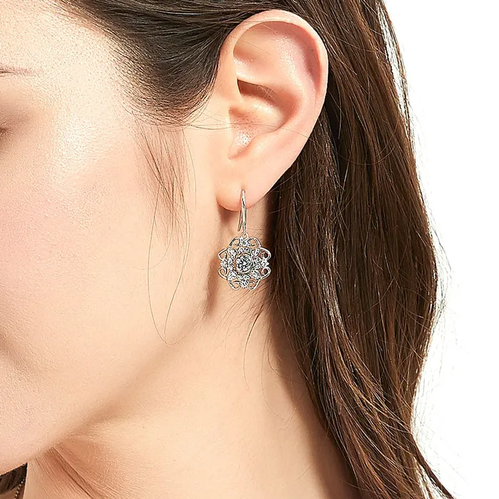 BERRICLE Halo Flower CZ Fish Hook Earrings in Sterling Silver Earrings