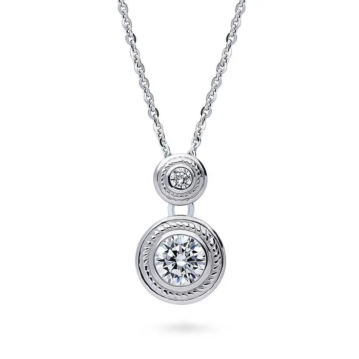 BERRICLE Necklaces 2Stone Cable CZ Necklace in Sterling Silver