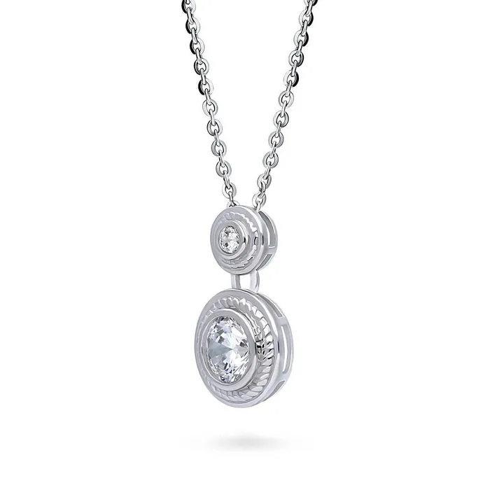 BERRICLE Necklaces 2Stone Cable CZ Necklace in Sterling Silver