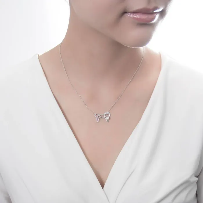 BERRICLE Necklaces Cat Imitation Pearl Necklace in Sterling Silver