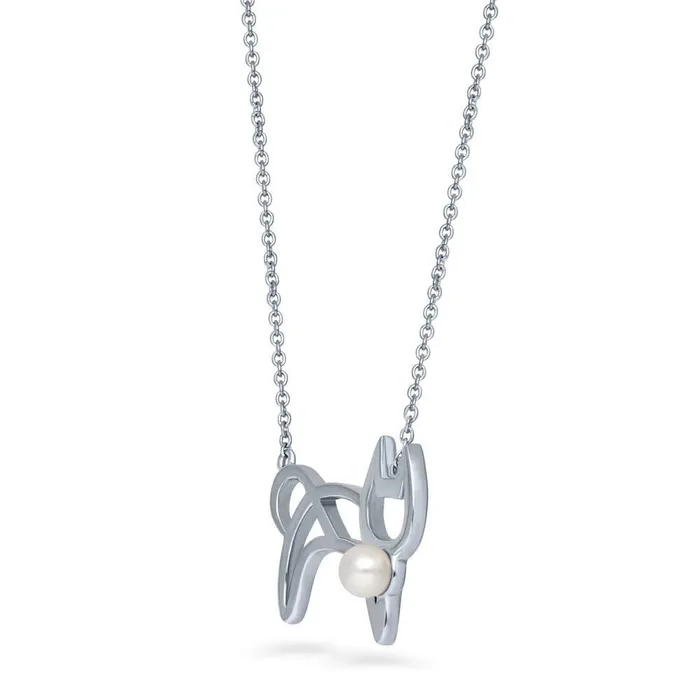 BERRICLE Necklaces Cat Imitation Pearl Necklace in Sterling Silver